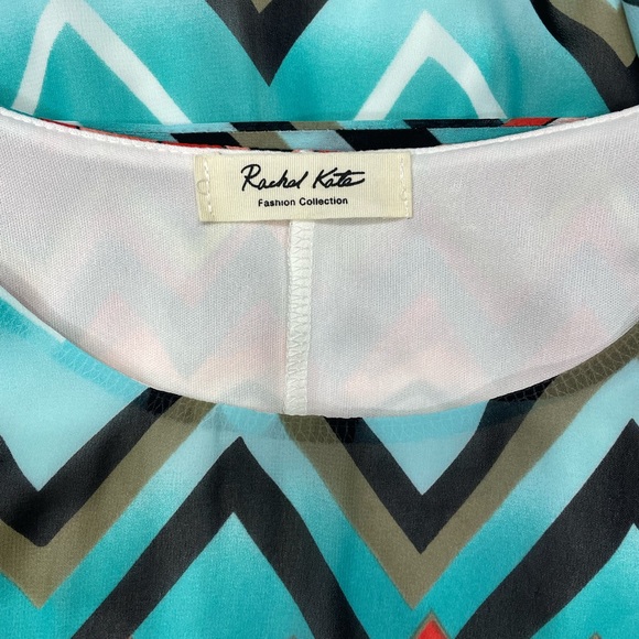 Rachel Kate Blue and Orange Chevron Shift Mini Dress Short Sleeve Size M #4029 - Picture 7 of 10